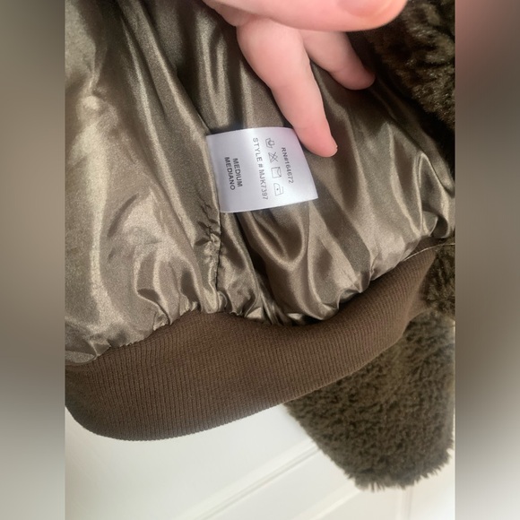 &merci Faux Fur Dark Olive Bomber Jacket - Picture 8 of 10